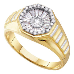 14kt yellow gold mens round diamond two tone concave cluster ribbed ring 1/2 cttw55811