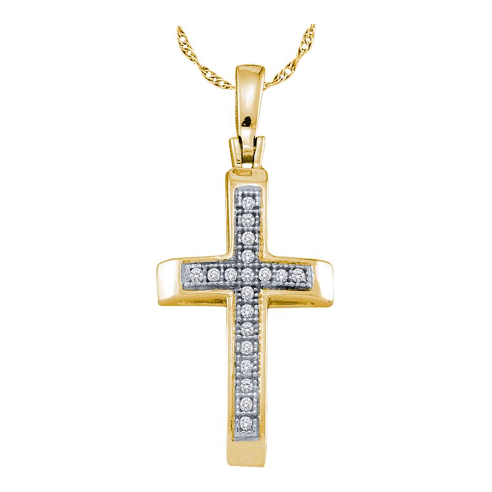Gold Plated Sterling Silver, Women's Cross Pendant with Diamond Stones 1/20 Cttw