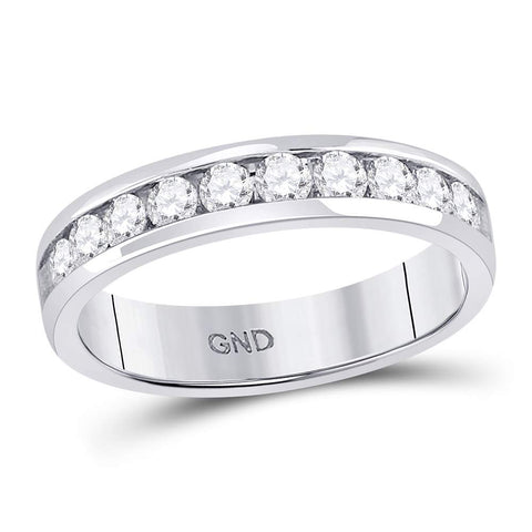 14kt White Gold Mens Round Diamond Single Row Comfort Wedding Band Ring 1.00 Cttw