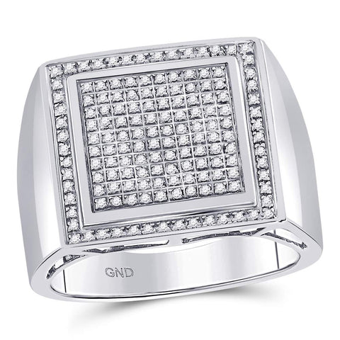 Sterling Silver Mens Round Diamond Square Cluster Ring 3/8 Cttw