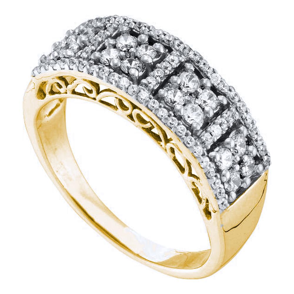 14kt Yellow Gold Womens Round Diamond Symmetrical Square Cluster Band Ring 1/2 Cttw