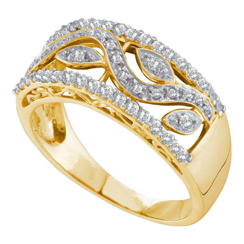10kt Yellow Gold Womens Round Diamond Vine Leaf Band Ring 3/8 Cttw