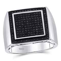 sterling silver mens round black color enhanced diamond square cluster ring 3/8 cttw59442