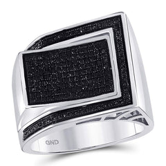 sterling silver mens round black color enhanced diamond rectangle cluster ring 1/2 cttw59447