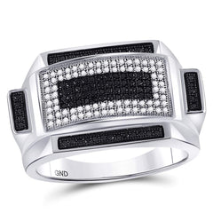 sterling silver mens round black color enhanced diamond rectangle fashion ring 1/2 cttw59973