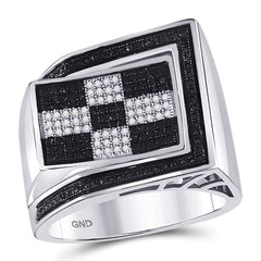 sterling silver mens round black color enhanced diamond checkered ring 1/2 cttw59979