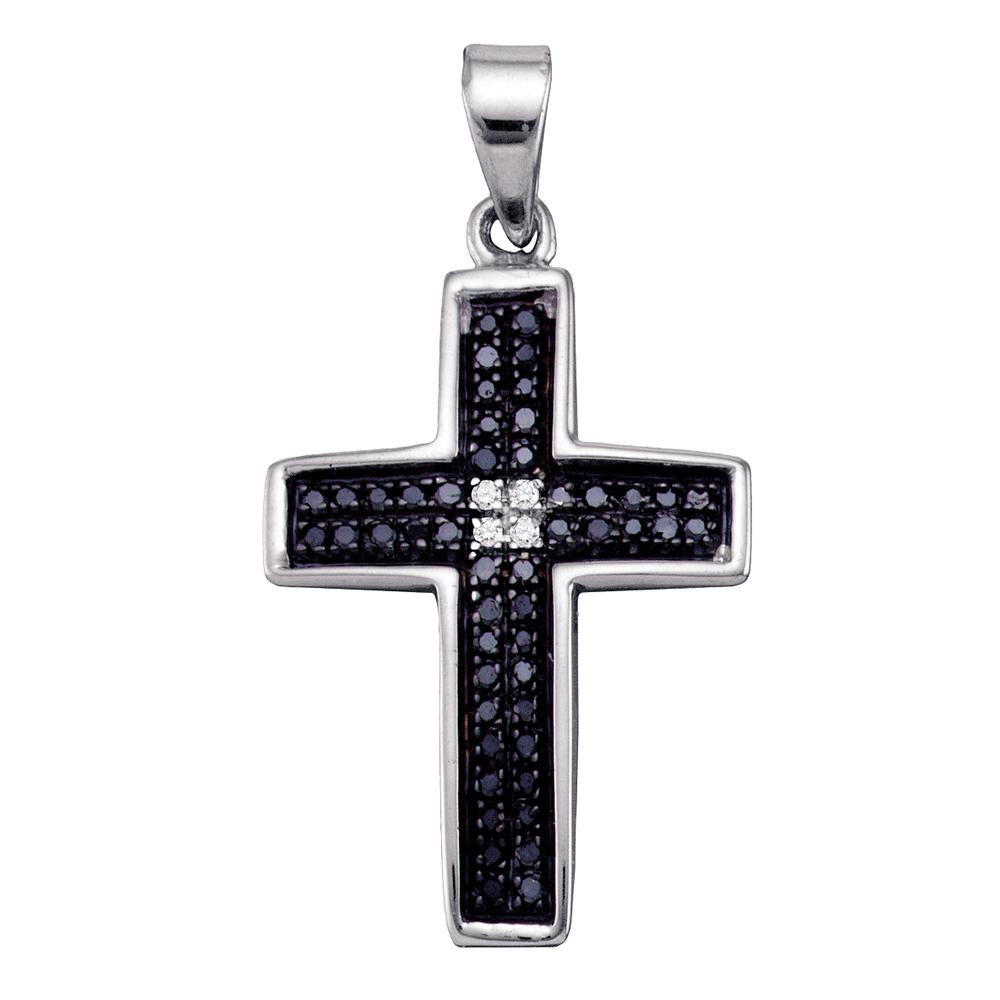 Sterling Silver Women's Black Christian Cross Pendant 1/6 Cttw
