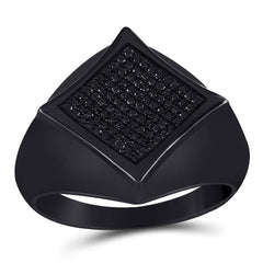 sterling silver mens round black color enhanced diamond square cluster ring 1/3 cttw60871