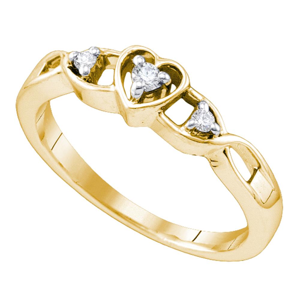 Yellow-tone Sterling Silver Womens Round Diamond Simple Heart Promise Bridal Ring 1/10 Cttw