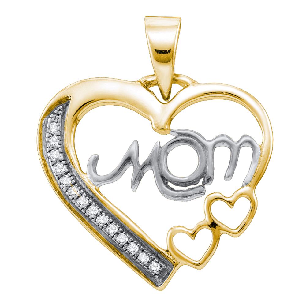 Sterling Silver Gold Plated MOM Heart with Diamond Pendant 1/20 Cttw