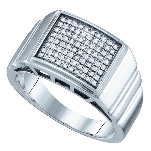 Sterling Silver Mens Round Diamond Square Cluster Textured Ring 1/4 Cttw