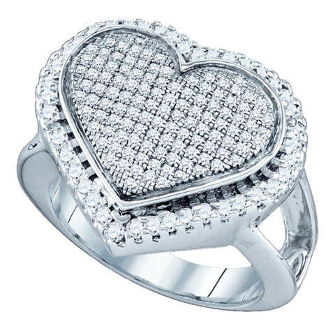 Sterling Silver Womens Round Diamond Heart Cluster Ring 3/4 Cttw