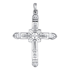 925 Silver Women's Roman Cross Pendant with Stones 1/12 Cttw