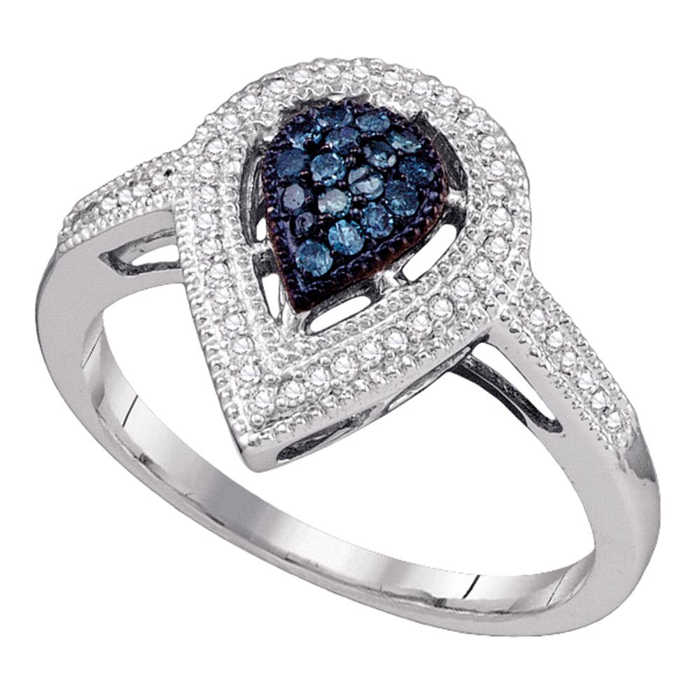 14kt White Gold Womens Round Blue Color Enhanced Diamond Teardrop Cluster Ring 1/4 Cttw