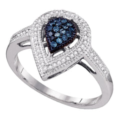 14kt white gold womens round blue color enhanced diamond teardrop cluster ring 1/4 cttw66819