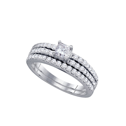 14kt White Gold Womens Princess Diamond Bridal Wedding Engagement Ring Band Set 1.00 Cttw