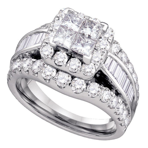 14kt White Gold Womens Princess Diamond Cluster Bridal Wedding Engagement Ring 2.00 Cttw