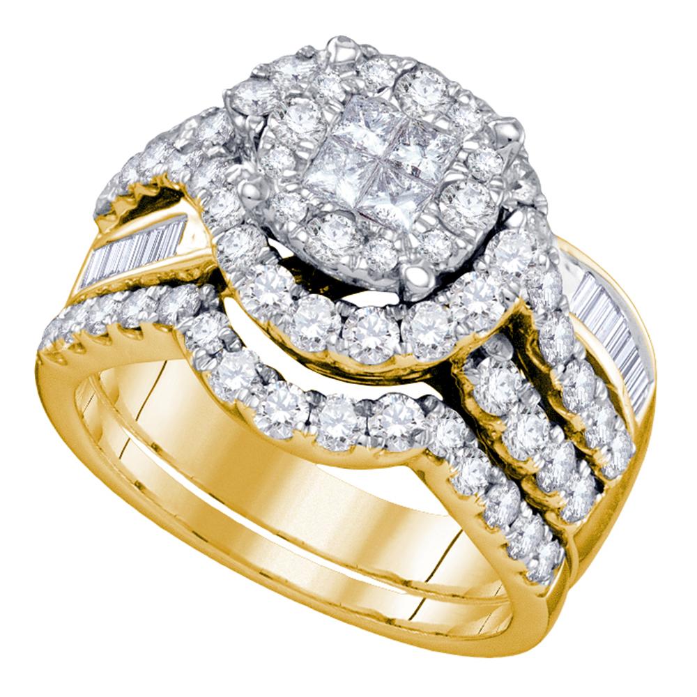 14kt Yellow Gold Womens Princess Round Diamond Soleil Bridal Wedding Engagement Ring Band Set 1-3/4 Cttw