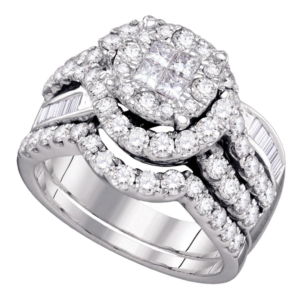 14kt White Gold Womens Princess Round Diamond Soleil Bridal Wedding Engagement Ring Band Set 1-3/4 Cttw