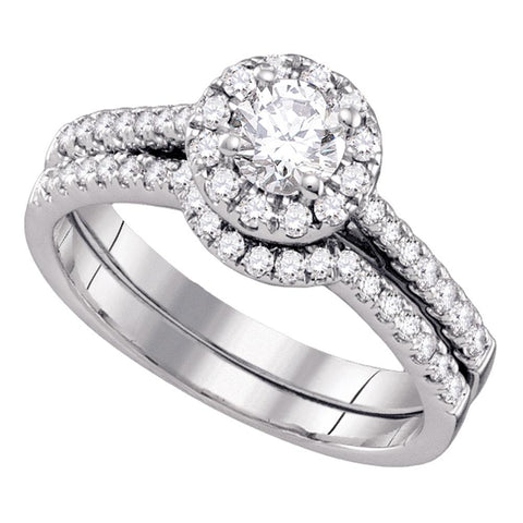 14kt White Gold Womens Round Diamond Halo Bridal Wedding Engagement Ring Band Set 1.00 Cttw