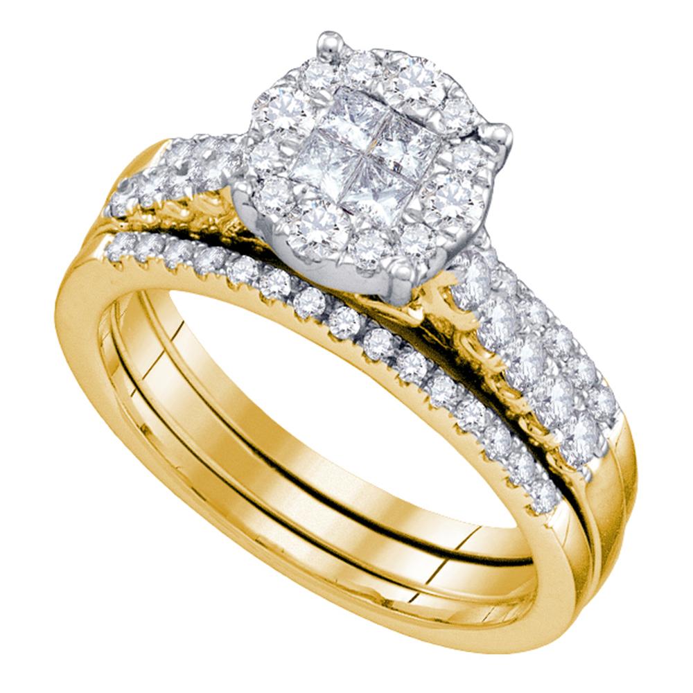 14kt Yellow Gold Womens Princess Round Diamond Soleil Bridal Wedding Engagement Ring Band Set 1.00 Cttw