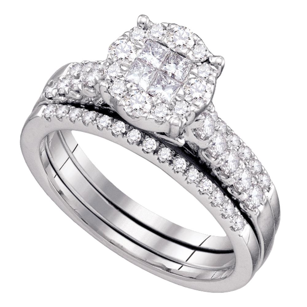 14kt White Gold Womens Princess Diamond Soleil Bridal Wedding Engagement Ring Band Set 1.00 Cttw
