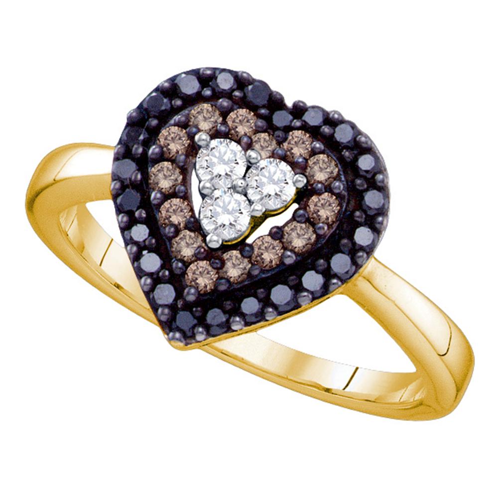 14kt Yellow Gold Womens Round Black Color Enhanced Diamond Heart Love Ring 1/2 Cttw