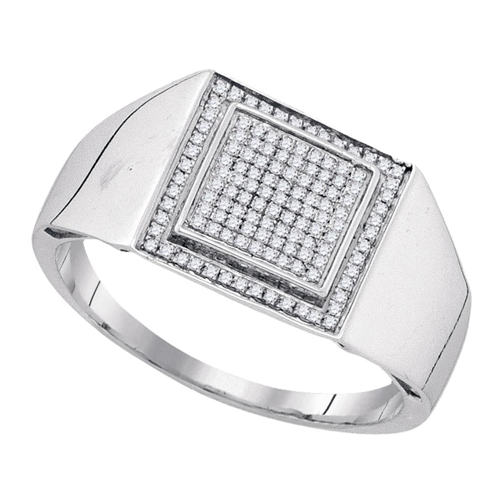 Sterling Silver Mens Round Diamond Square Frame Cluster Ring 1/4 Cttw 10