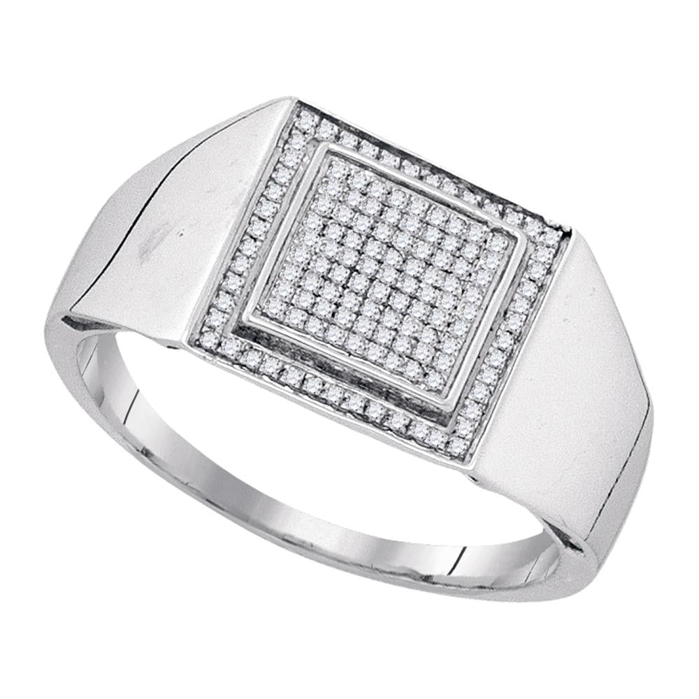 Sterling Silver Mens Round Diamond Square Frame Cluster Ring 1/4 Cttw