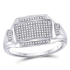sterling silver mens round diamond rectangle cluster fashion ring 1/4 cttw68040