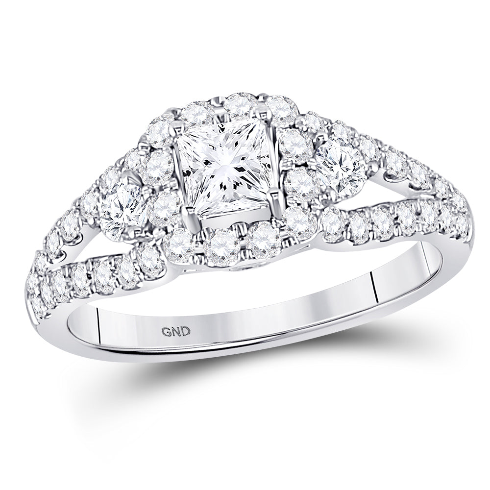14kt White Gold Womens Princess Diamond Solitaire Halo Bridal Wedding Engagement Ring 1-1/4