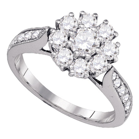14kt White Gold Womens Round Diamond Cluster Bridal Wedding Engagement Ring 1-1/2 Cttw (Certified)