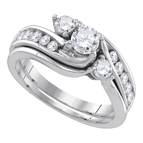 14kt White Gold Womens Diamond 3-stone Bridal Wedding Engagement Ring Band Set 1.00 Cttw