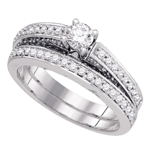 14kt White Gold Womens Round Diamond Bridal Wedding Engagement Ring Band Set 1.00 Cttw