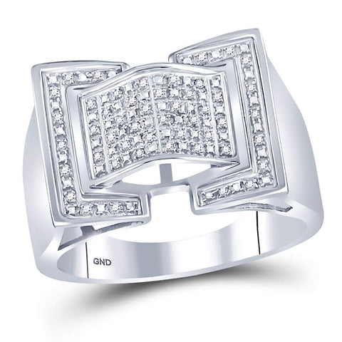 Sterling Silver Mens Round Diamond Domed Rectangle Cluster Ring 1/8 Cttw