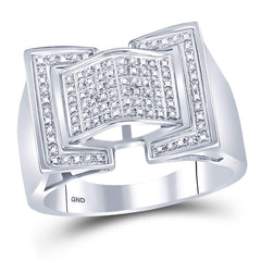 sterling silver mens round diamond domed rectangle cluster ring 1/8 cttw70979