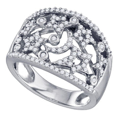 14k white gold womens round diamond wide star pave set cocktail band ring 1/2 cttw71811