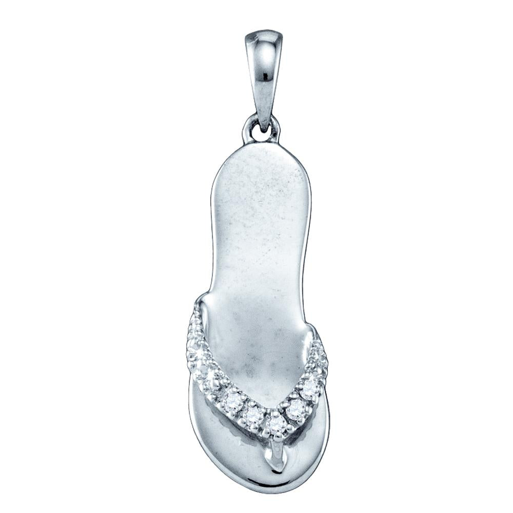 Sterling Silver Womens Round Diamond Sandal Flip-flop Nautical Pendant 1/20 Cttw