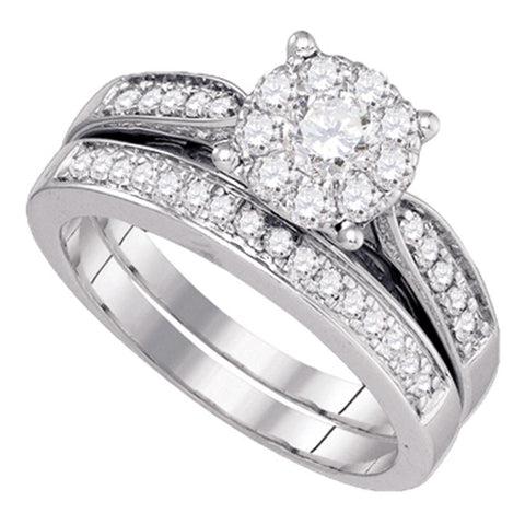 14kt White Gold Womens Round Diamond Bridal Wedding Engagement Ring Band Set 3/4 Cttw