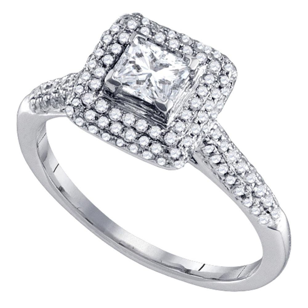14kt White Gold Womens Princess Diamond Solitaire Halo Bridal Wedding Engagement Ring 3/8 Cttw