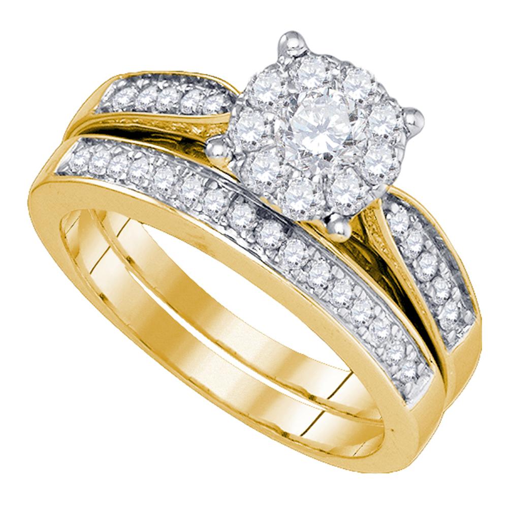 14kt Yellow Gold Womens Round Diamond Bridal Wedding Engagement Ring Band Set 3/4 Cttw