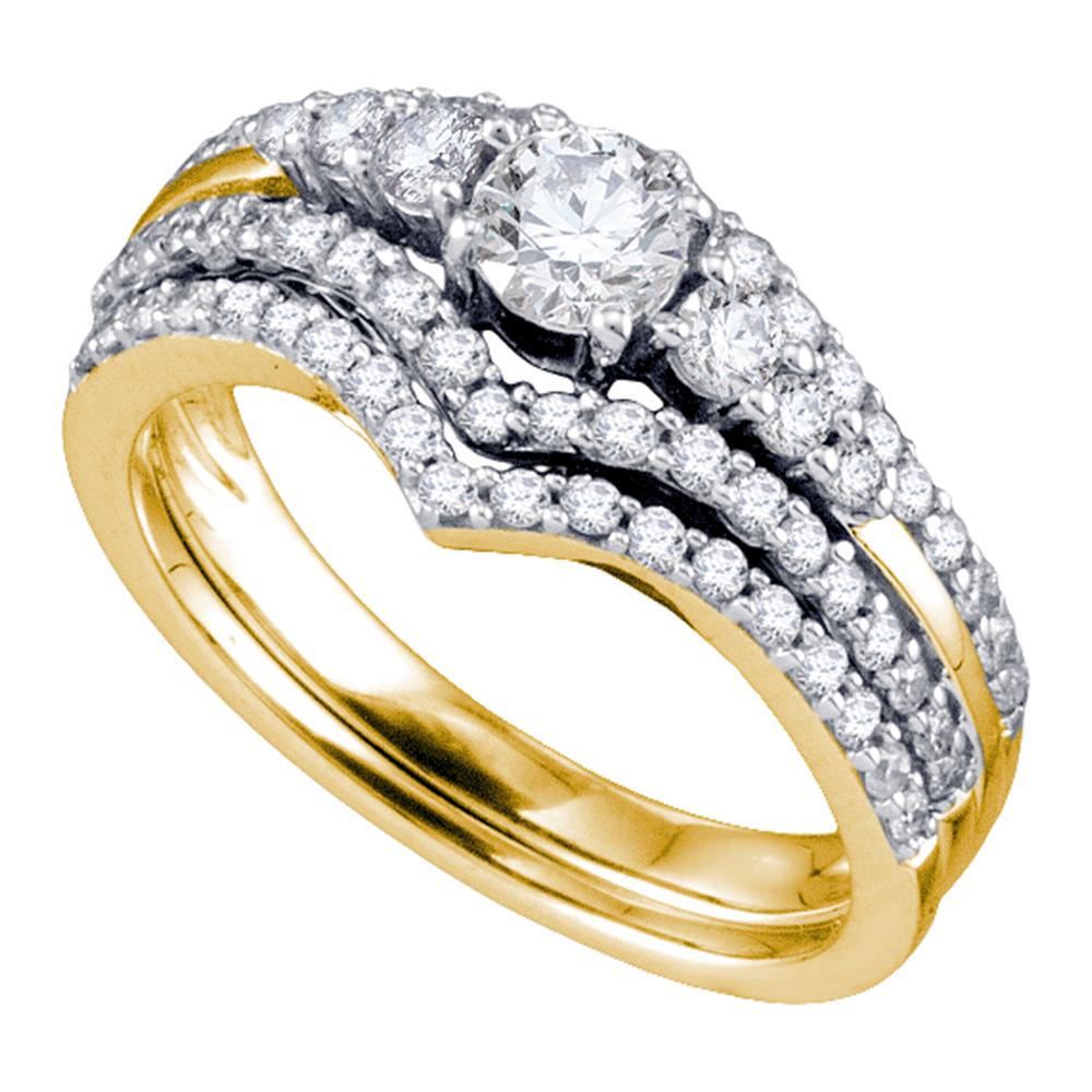 14kt Yellow Gold Womens Round Diamond Chevron Bridal Wedding Engagement Ring Band Set 1.00 Cttw