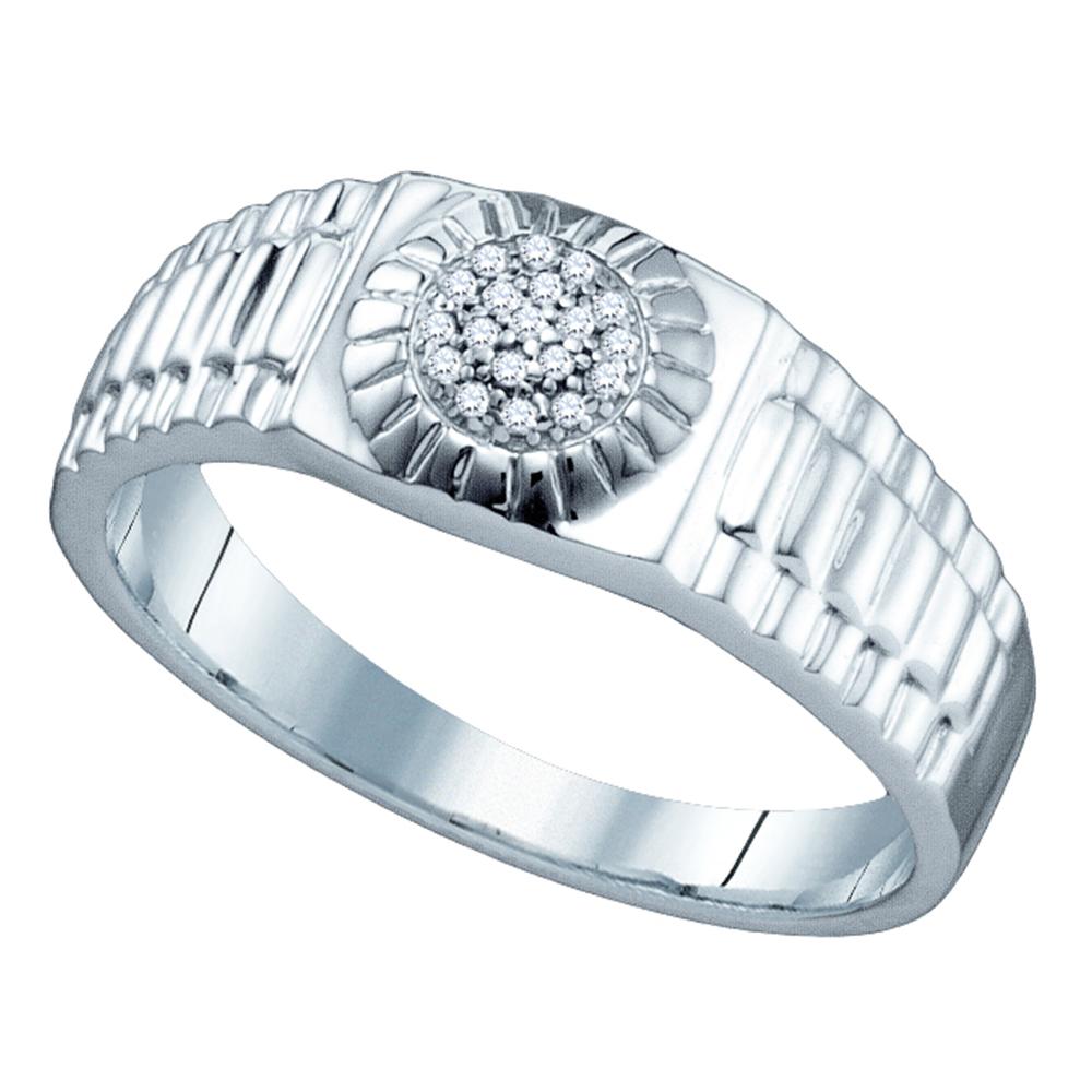 Sterling Silver Mens Round Diamond Cluster Ribbed Ring 1/20 Cttw