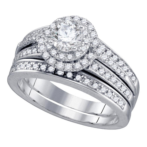 14kt White Gold Womens Round Diamond Bridal Wedding Engagement Ring Band Set 1-1/5 Cttw