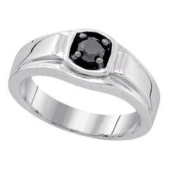 sterling silver mens round black color enhanced diamond solitaire ring 1/2 cttw75139
