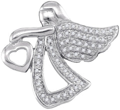 Sterling Silver Womens Round Diamond Angel Heart Religious Pendant 1/8 Cttw