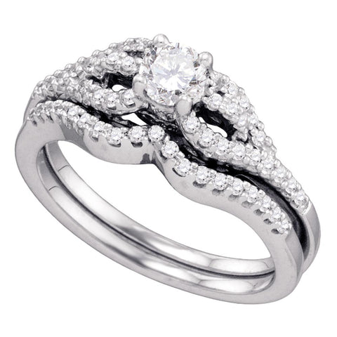 14kt White Gold Womens Round Diamond Bridal Wedding Engagement Ring Band Set 3/4 Cttw