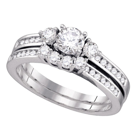 14kt White Gold Womens Round Diamond Bridal Wedding Engagement Ring Band Set 1.00 Cttw