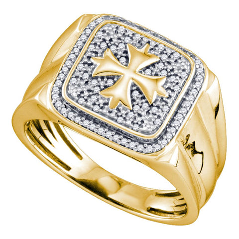 Yellow-tone Sterling Silver Mens Round Diamond Cross Square Fashion Ring 1/5 Cttw