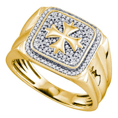 yellow tone sterling silver mens round diamond cross square fashion ring 1/5 cttw75448